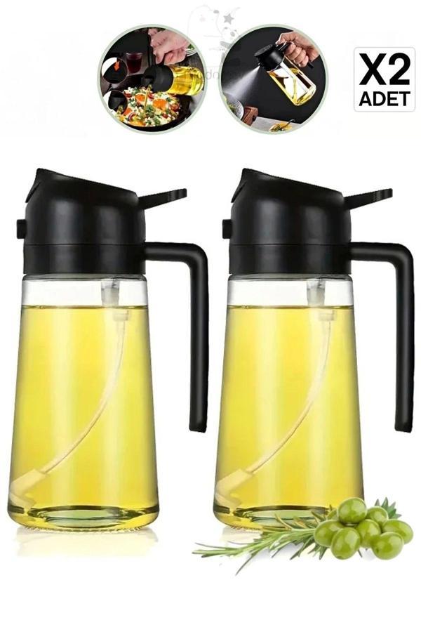 Madamev 2 Adet Çift Fonksiyonlu Cam Yağdanlık 450Ml Zeytinyağı Sıvıyağ Şişe Airfryer Sprey Yağlık Sirkelik - Image 1