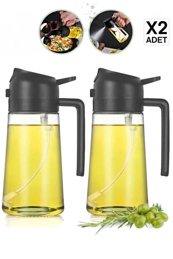 Madamev 2 Adet Çift Fonksiyonlu Cam Yağdanlık 450Ml Zeytinyağı Sıvıyağ Şişe Gri Airfryer Sprey Yağlık Sirkel - Image 1