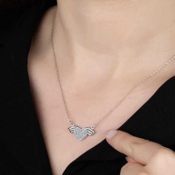 Alsepeteavm Swarovski Taşlı Gümüş Kalp Bayan Kolye - Image 1
