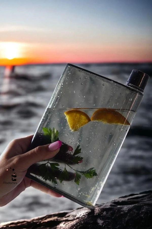 Madamev A5 Black Soft Bottle Motivasyon Su Matarası Notebook Taşınabilir Sporcu Suluk Su Şişesi 350Ml - Image 1