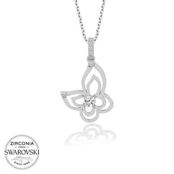 Alsepeteavm Swarovski Taşlı Gümüş Kelebek Bayan Kolye - Image 1