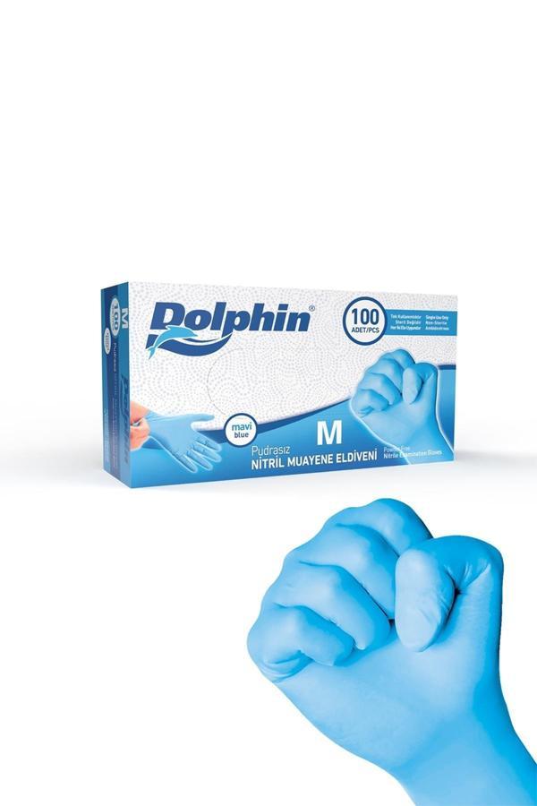 Alsepeteavm  Dolphin Pudrasız Mavi Nitril Muayene Eldiveni M Beden | 1 Kutu - Mdr - Image 1