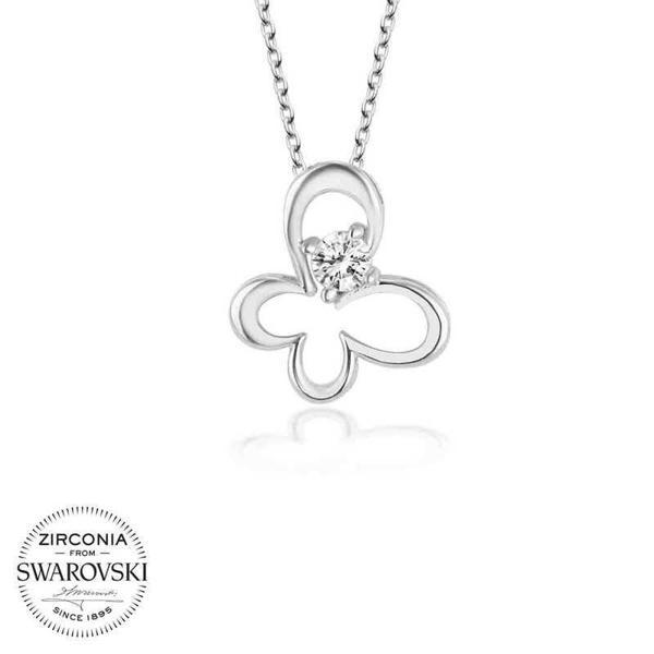 Alsepeteavm Swarovski Taşlı Gümüş Kelebek Bayan Kolye - Image 1