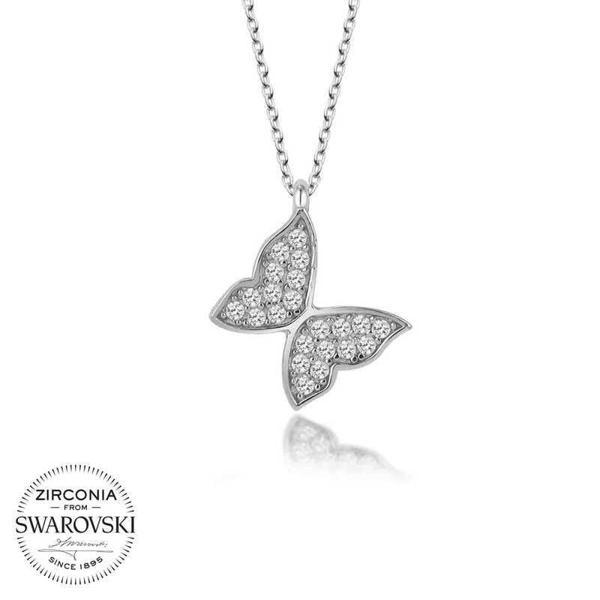 Alsepeteavm Swarovski Taşlı Gümüş Kelebek Bayan Kolye - Image 1