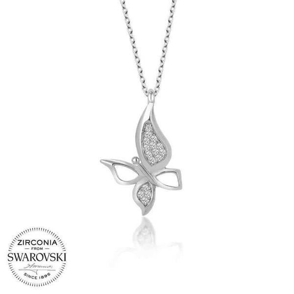 Alsepeteavm Swarovski Taşlı Gümüş Kelebek Bayan Kolye - Image 1