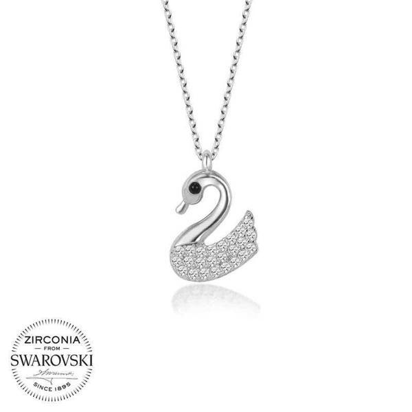 Alsepeteavm Swarovski Taşlı Gümüş Kuğu Bayan Kolye - Image 1
