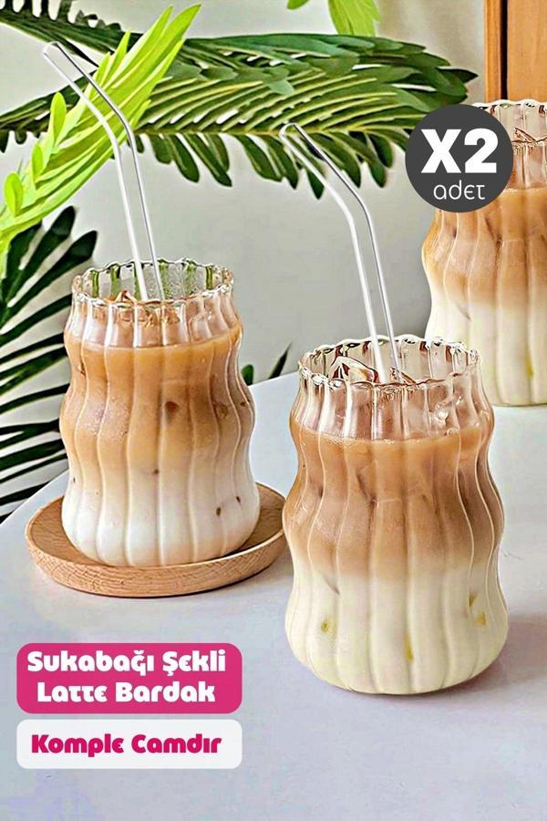 Madamev 2Li Pipetli Sukabağı Şekli Latte Bardak Seti Iskandinav Tarz Cam Bardak Kahve Kokteyl Sunum Bardağı - Image 1