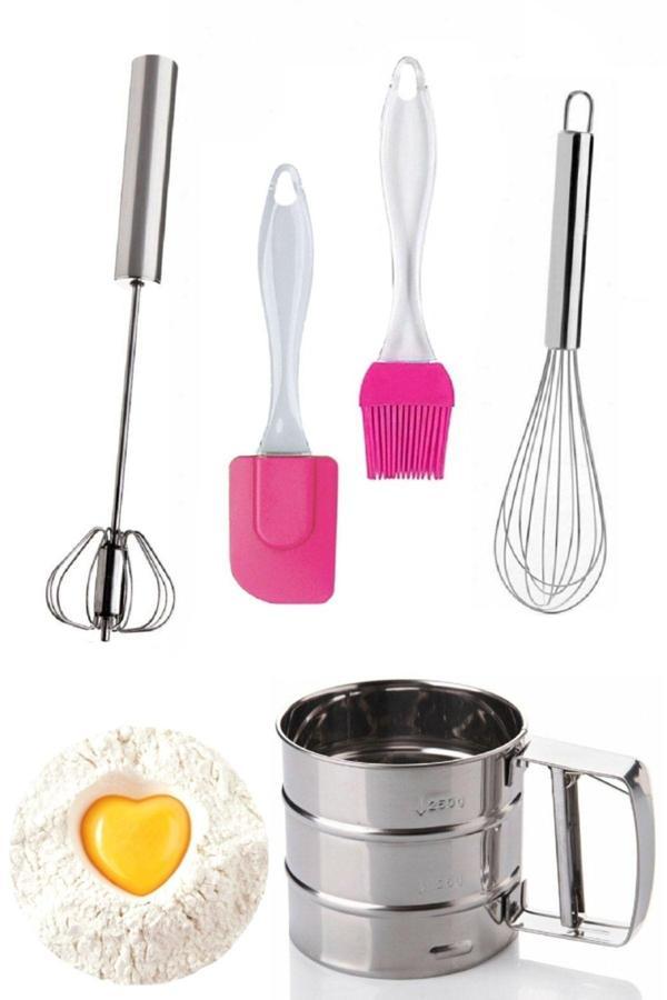 Tilbe Home Silikon Yağ Fırçası Silikon Spatula Tel Çırpıcı Un Eleği Kakao Eleme Çelik Basmalı Yumurta Çırpıcı - Image 1