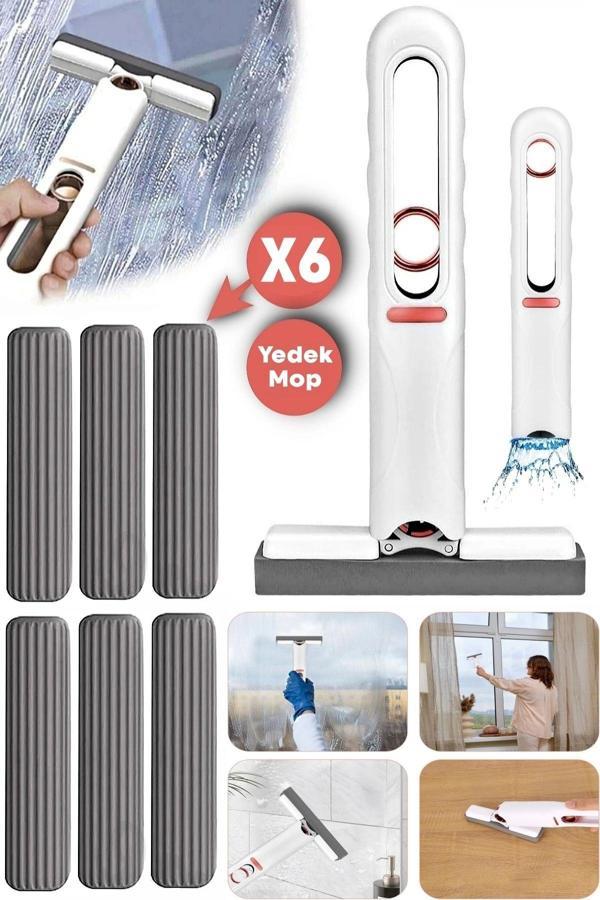 Tilbe Home Taşınabilir Mini Mop Paspası Temizlik Süngeri Mutfak Tezgahı Pencere Cam Zemin Silme 6 Yedek Mop - Image 1