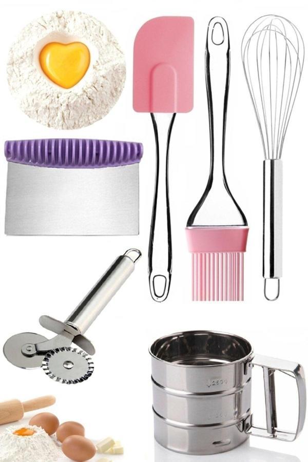 Tilbe Home Un Eleği Pizza Hamur Kesici Rulet Çelik Tel Çırpıcı Lüx Silikon Yağ Yumurta Fırçası Silikon Spatula - Image 1