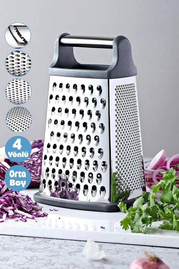 Tilbe Home 4 Fonksiyonlu Orta Boy Çelik El Rende Silikon Tabanlı Sarımsak Kereviz Peynir Sebze Doğrayıcı Rende - Image 1