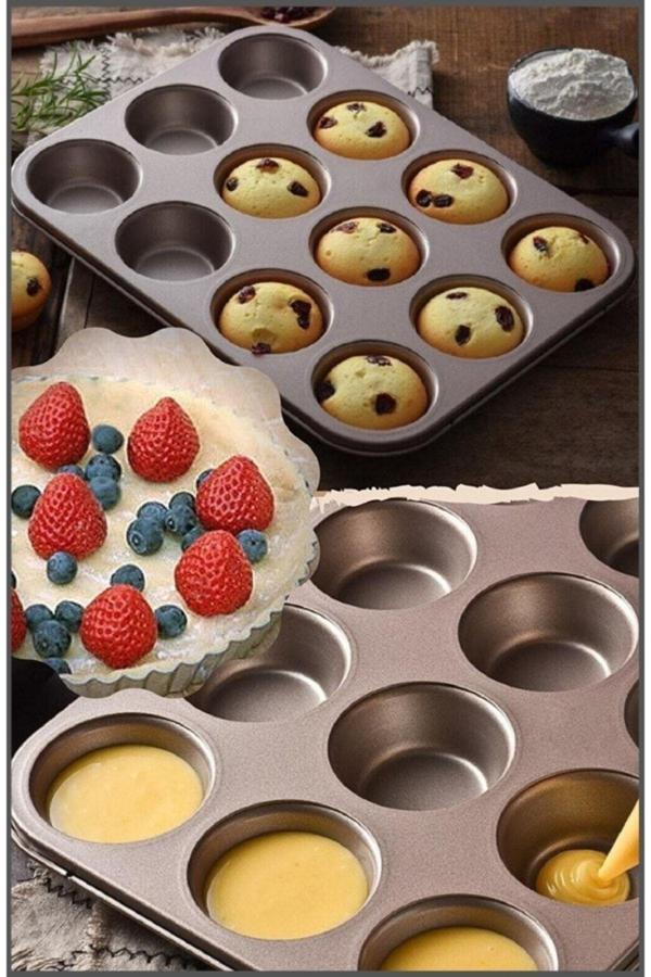 Tilbe Home Muffin Kalıbı 12'Li Kek Pasta Kurabiye Cupcake Lüx Muffin Kalıbı Kek Çörek Fırın Kapsülü Tepsisi - Image 1