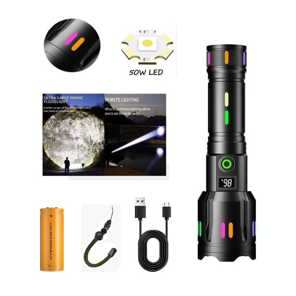 Ps-9885 Profesyonel Zoomlu 50w Şarjlı Powerbank Avcı Polis El Feneri - Image 1