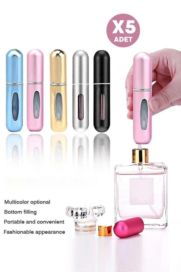 Tilbe Home 5'Li Doldurulabilir Mini Parfüm Şişesi Renkli Taşınabilir Cep Çanta İçi Sprey Parfüm Şişesi - Image 1