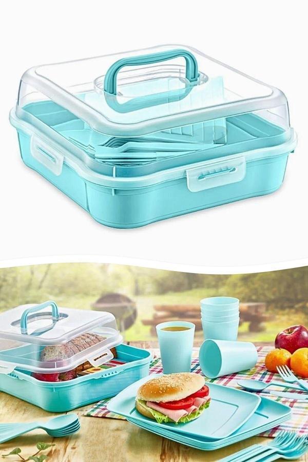 Tilbe Home 6 Kişilik Piknik Seti - Çantalı Piknik Seti 25 Parça Piknik Organizer Kamp Magic Piknik Seti - Image 1