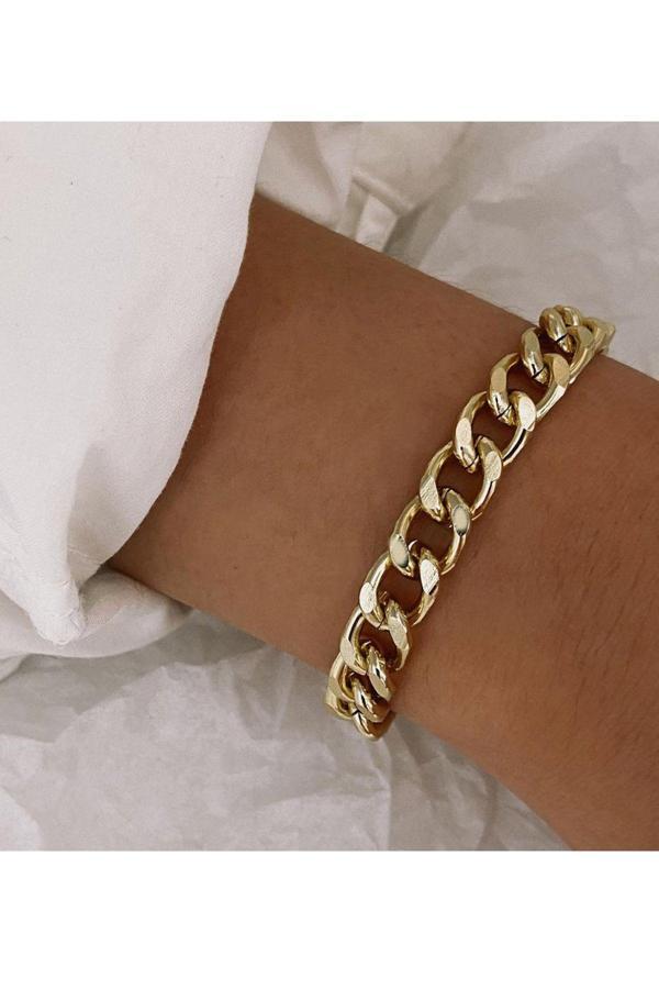 Caş Dekorasyon Altın Renk Zincir Detaylı Çelik Bileklik - Image 1