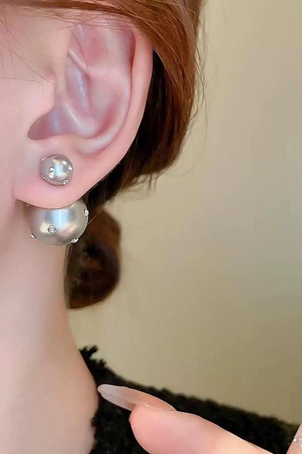 Caş Dekorasyon Gümüş Renk İncili Taşlı Küpe (Çift) - Image 1