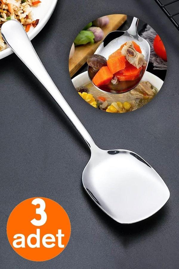 Tilbe Home Servis Kaşığı Seti 3 Lü Paslanmaz Çelik Lüx Salata Börek Pasta Fırın Tavuk Patates Servis Kaşığı - Image 1