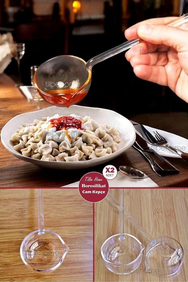 Tilbe Home 2Li Borosilikat Cam Kepçe 25 Cm Lüks Isıya Dayanıklı Servis Sunum Kaşığı Cam Sos Ve Çorba Kepçesi - Image 1