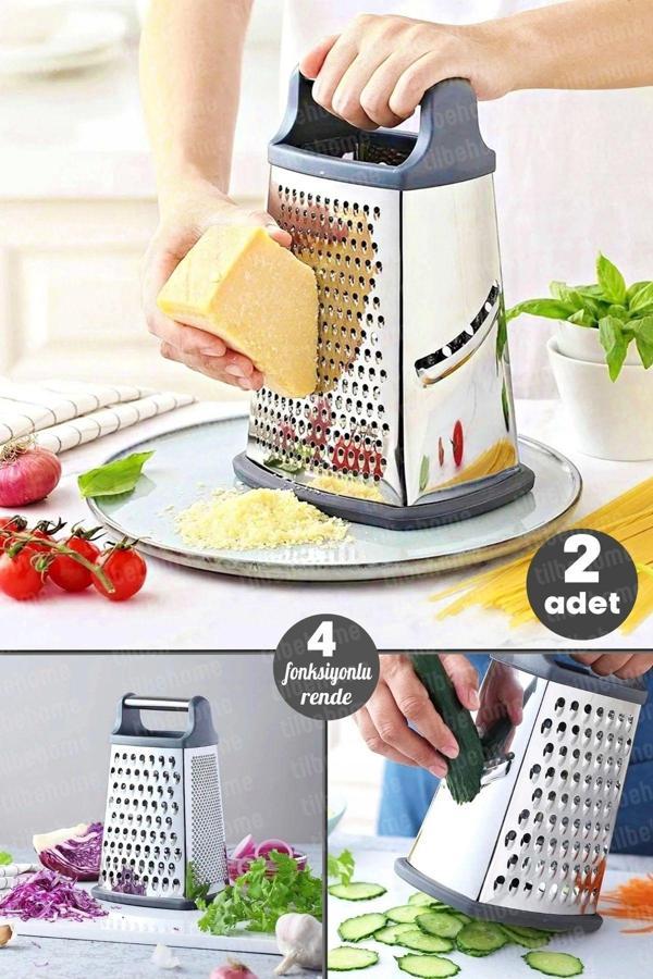 Tilbe Home 2'Li Büyük Boy Çelik Rende Silikon Tabanlı 4 Fonksiyonlu Sarımsak Peynir Sebze Doğrayıcı Rende - Image 1
