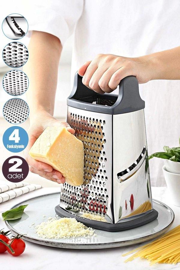 Tilbe Home 2'Li Çelik El Rendesi Silikon Tabanlı 4 Yönlü Jülyen Kesim Sarımsak Sebze Doğrayıcı Mutfak Rendesi - Image 1
