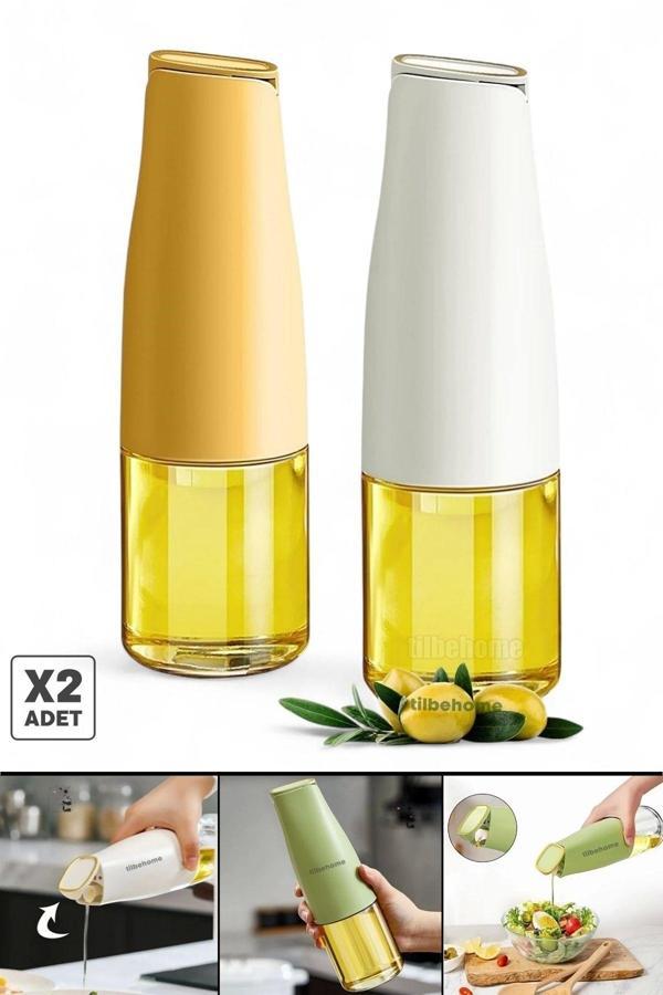 Tilbe Home 2Li Fonksiyonlu Cam Yağdanlık 500Ml Yerçekimi Otomatik Kapak Damlatmayan Ağızlı Still Yağlık Sosluk - Image 1