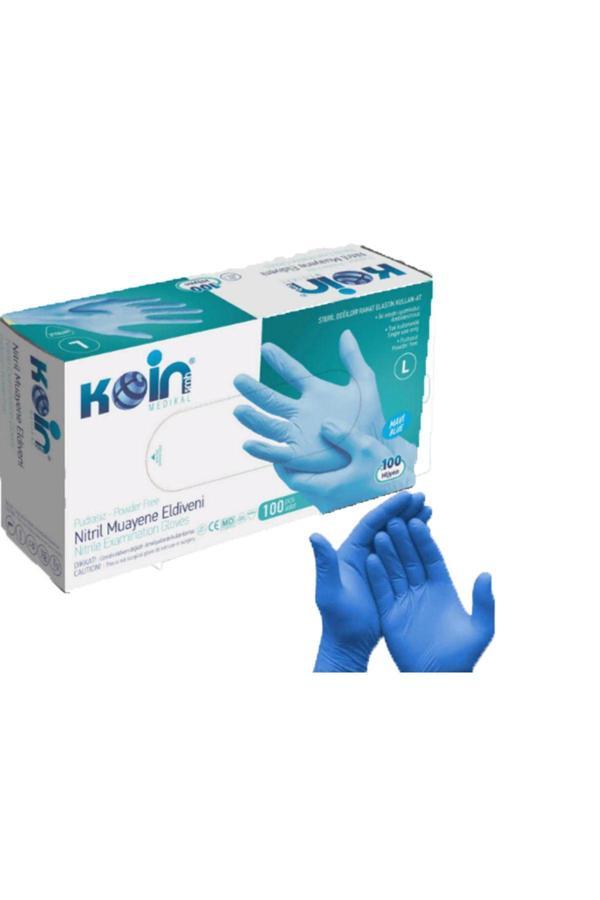 Koinsmh Mavi Nitril Muayene Eldiveni Large Pudrasız 100 Adet 1 Kutu - Image 1