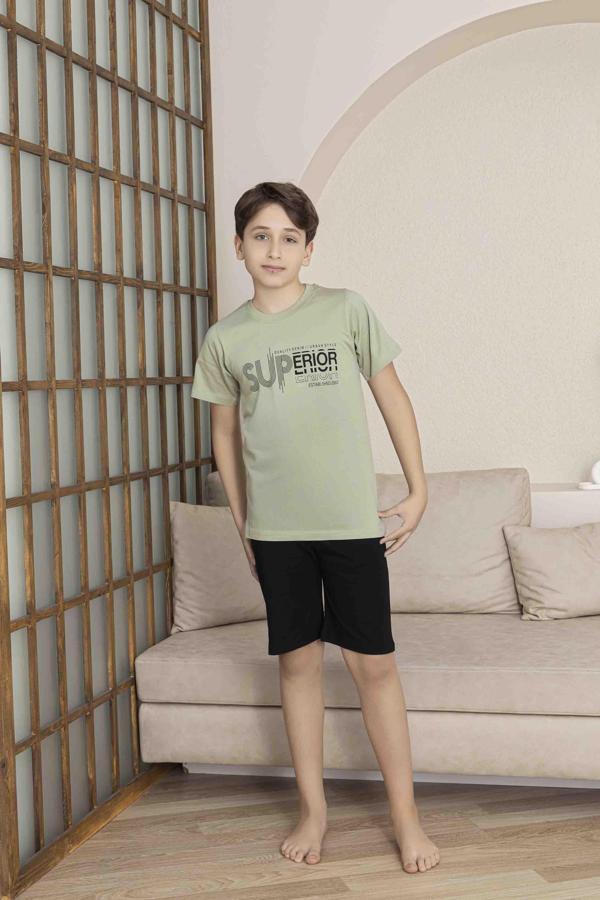 Erkek Çocuk Alt Üst Kısa Kollu Bermude Boy Şort Takım Pijama Takım 4008 - Image 1
