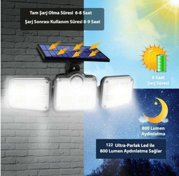 Büro Ev Ofis Hediyesi için 122LED Hareket Sensörlü Solar Şarjlı Kumandalı Bahçe Lambası - Image 1