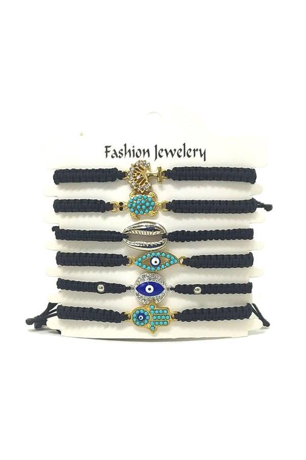 6’ŞARLI  AYARLANABİLİR İPLİ UNİSEX BİJUTERİ BİLEKLİK SETİ - Image 1