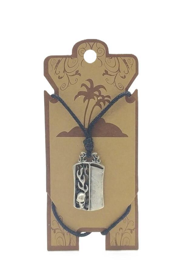 UNİSEX KOTON İP ASKILI VE GÜMÜŞ ANTİK KAPLAMALI TRİBAL KOLYE - Image 1