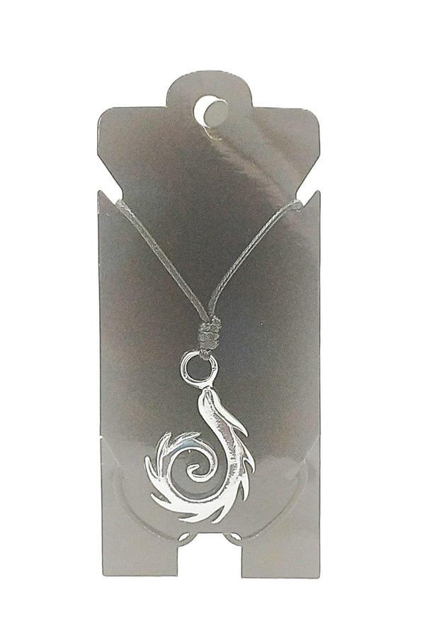 UNİSEX KORE İP ASKILI VE KROM ÇELİK KAPLAMALI TRİBAL KOLYE - Image 1