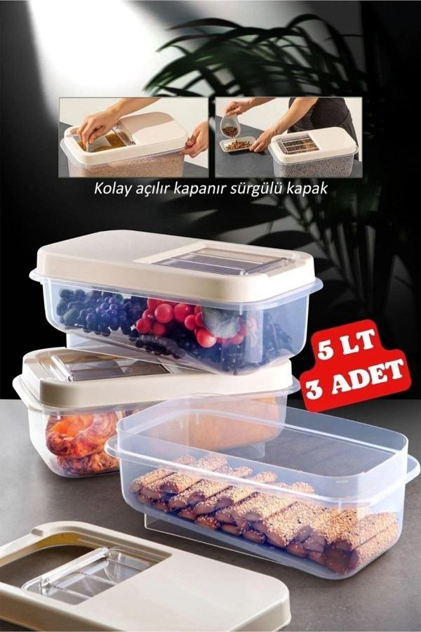 3 Adet Kolay Kayar Kapaklı 5 Lt Multibox Erzak Saklama Kutusu - Image 1