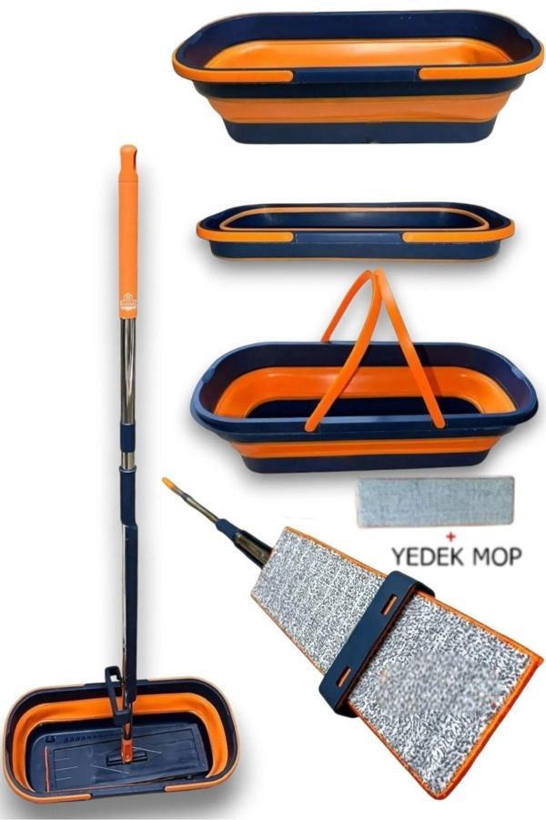 55 cm Katlanır Kovalı Kendinden Sıkmalı Lüks Mop Kovalı Mop 1 Adet Yedek Bez - Image 1