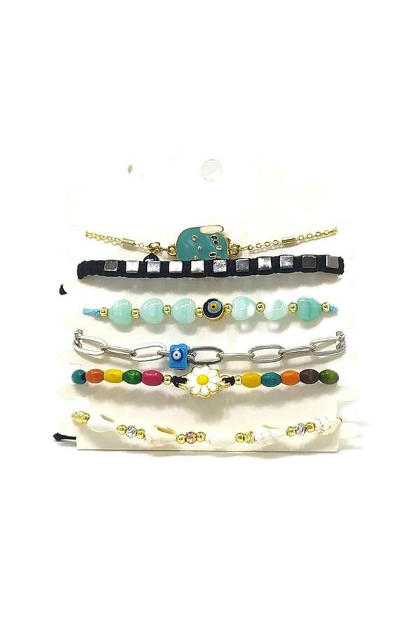 6’ŞARLI  AYARLANABİLİR İPLİ UNİSEX BİJUTERİ BİLEKLİK SETİ - Image 1