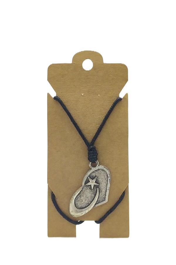 UNİSEX KOTON İP ASKILI VE GÜMÜŞ ANTİK KAPLAMALI TRİBAL KOLYE - Image 1