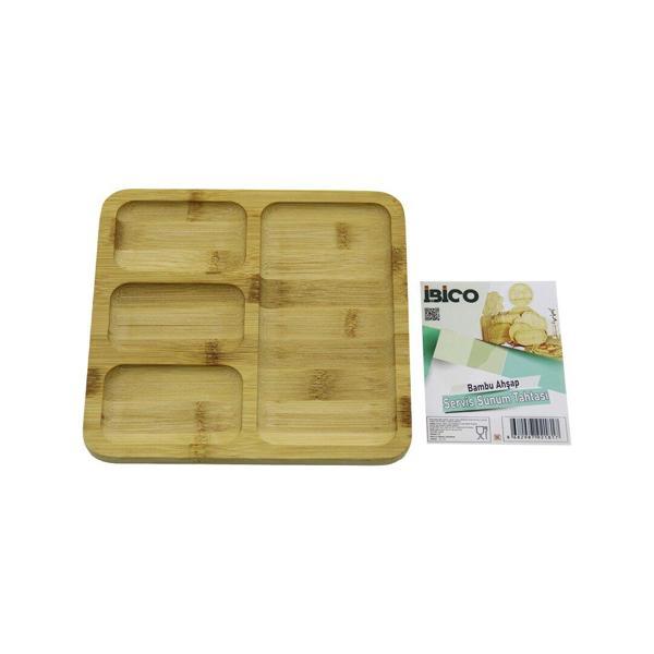 KARE 4 BÖLMELİ=3+1 AHŞAP BAMBU SERVİS SUNUM TEPSİ - TAHTASI 20 X 20 X 1.4CM (2818) - Image 1