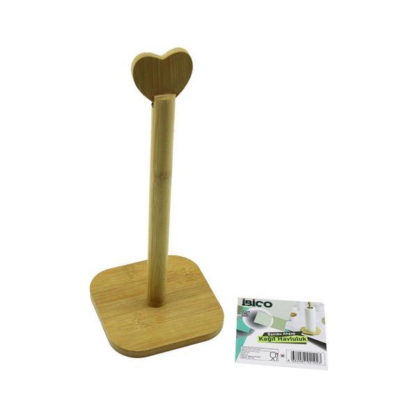 KARE ALTLIK=12X12CM  AHŞAP BAMBU KAĞIT HAVLULUK KALP BAŞLI SAP=28.5CM (2818) - Image 1
