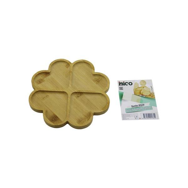 YUVARLAK 4 KALP BÖLMELİ AHŞAP BAMBU SERVİS SUNUM TEPSİ - TAHTASI 21 X 1.4CM (2818) - Image 1