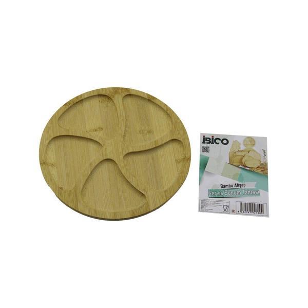YUVARLAK 5 BÖLMELİ AHŞAP BAMBU SERVİS SUNUM TEPSİ - TAHTASI 20 X 1.4CM (2818) - Image 1
