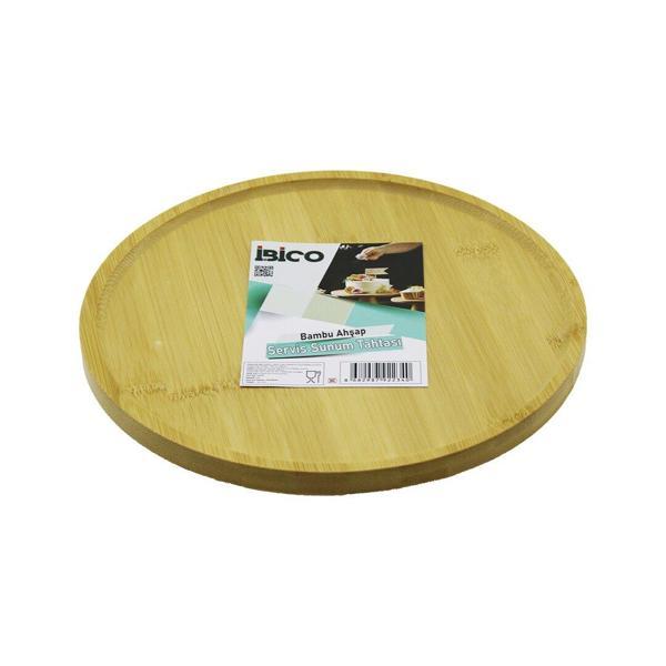 YUVARLAK=24.5CM AYAKLI=4CM KENARLI YÜZEY AHŞAP BAMBU SUNUM TEPSİSİ - MİNİ SOFRA (2818) - Image 1