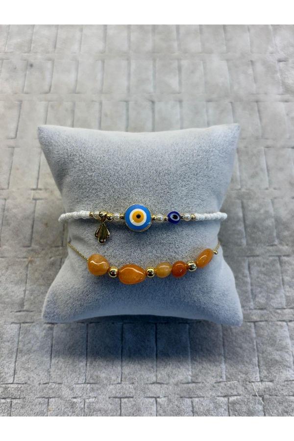 moda tasarım doğal taşlı nazar boncuklu kombin bilekliği - Image 1
