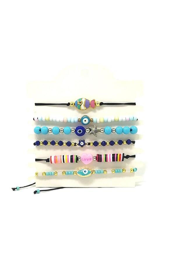 6’ŞARLI  AYARLANABİLİR İPLİ UNİSEX BİJUTERİ BİLEKLİK SETİ - Image 1