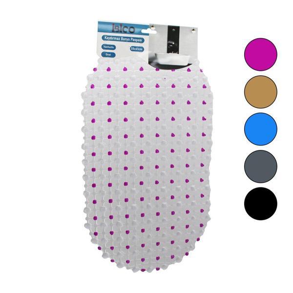 OVAL - EKO PVC +VANTUZ DESEN - ŞEFFAF RENKLİ 122PCS VANTUZ KAYDIRMAZ BANYO - KÜVET PASPAS 33X61CM (2818) - Image 1