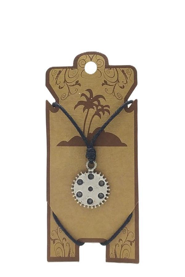 UNİSEX KOTON İP ASKILI VE GÜMÜŞ ANTİK KAPLAMALI TRİBAL KOLYE - Image 1