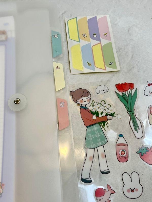 Şeffaf Altı Bölmeli Bir Sayfa Süsleme ve Dosyalama Kırmızı Stickerlı A4 Dosya Klasör - Image 1