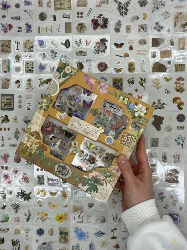 4 Bölmeli 100 Yaprak Kelebek ve Çiçek Temalı Özel Tasarım  Sticker Set /Etiket /Su Geçirmez - Image 1