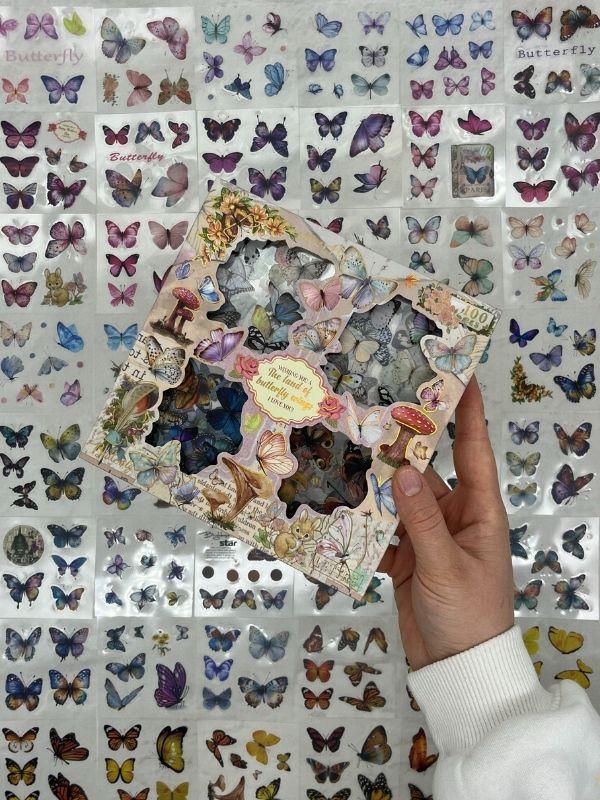  4 Bölmeli 100 Yaprak Özel Tasarım Retro Soft Renk Kelebekli  Sticker Set /Etiket /Su Geçirmez - Image 1
