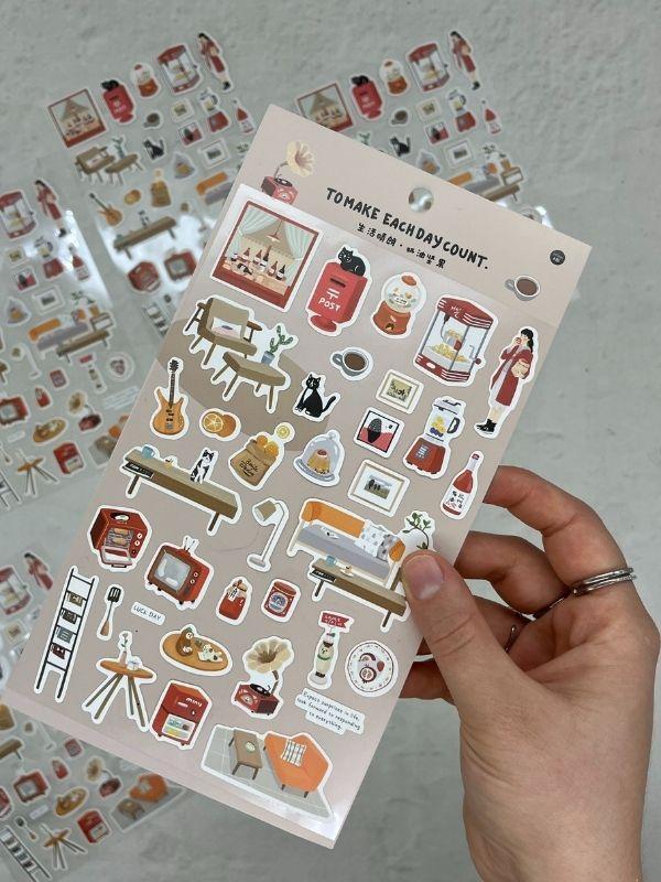 Kawaii Günlük Rutinler 35 Adet Tek Yaprak Kırmızı Paket Sticker / Bullet Journal / Ajanda  - Image 1