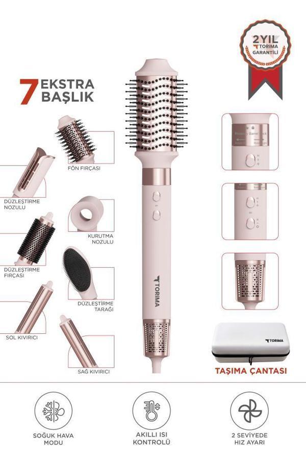 Torima THD-01 Pembe 7 In 1 Hava Üflemeli Saç Şekillendirici Airwrap Compact Saç Kurutma Fön Makinesi - Image 1